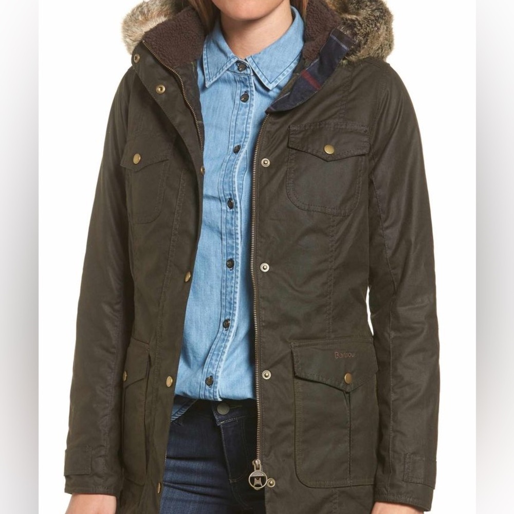 Barbour Olive Ashbridge Jacket with Fur Trim